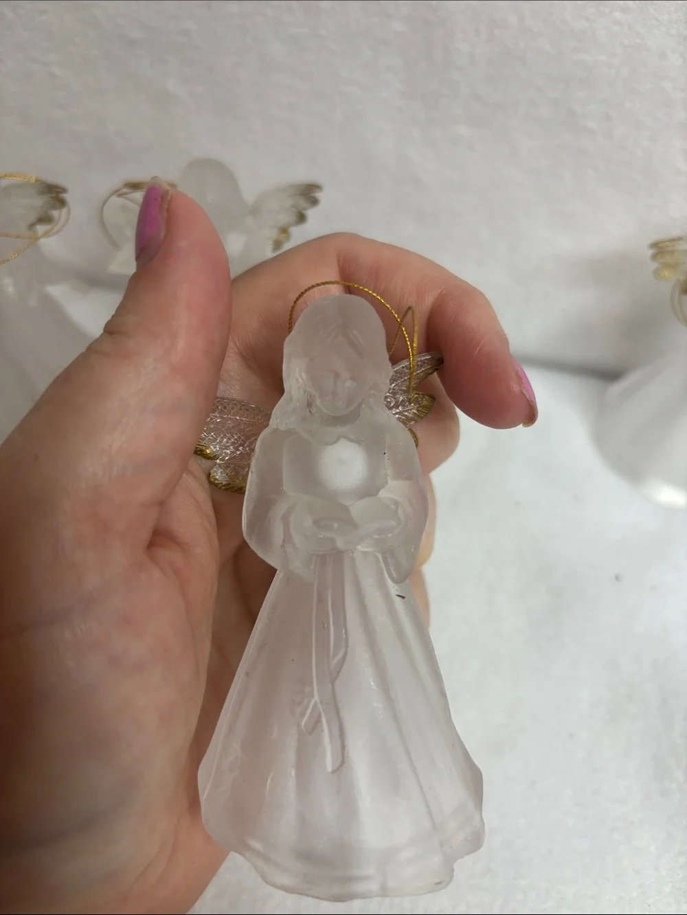 Frosted Acrylic Angel Figurines Set - White with Gold Accents Vintage